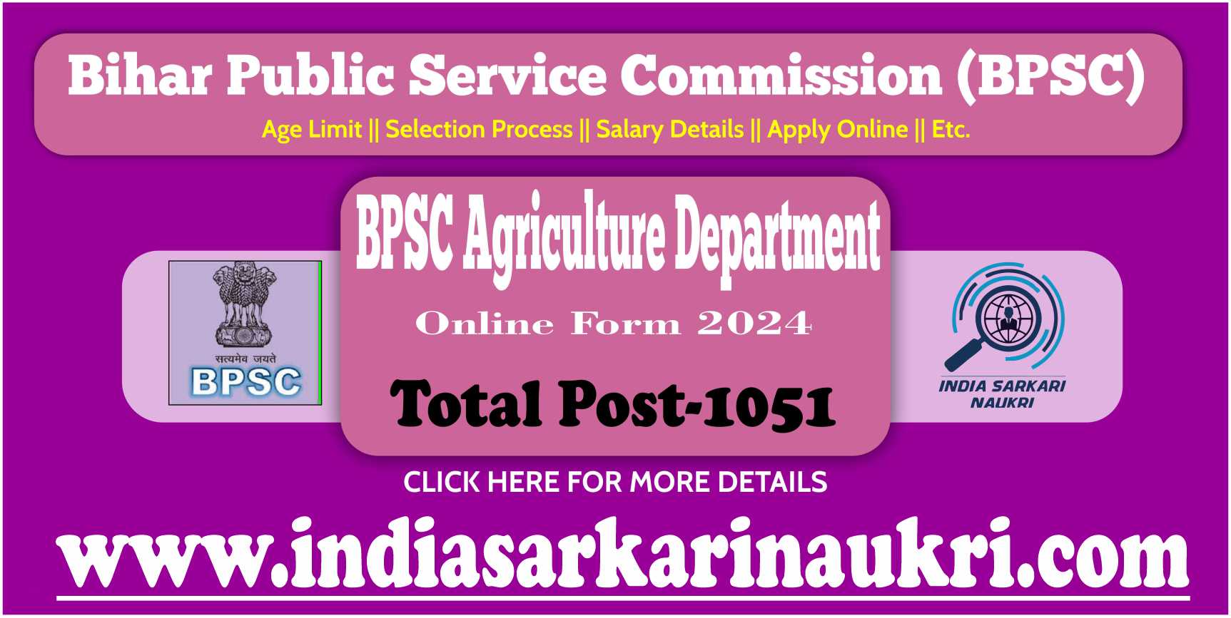 Bihar BPSC Agriculture Department Online Form 2024 Apply for (1051 Post)