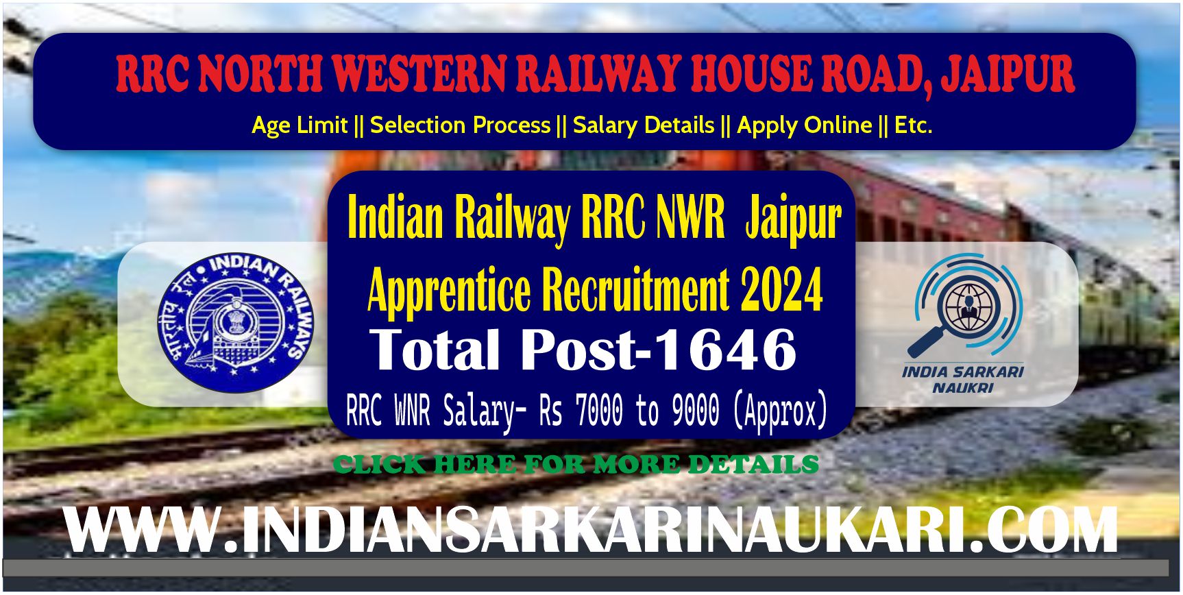 Indian Railway RRC NWR Jaipur Apprentice Recruitment Notification 2024